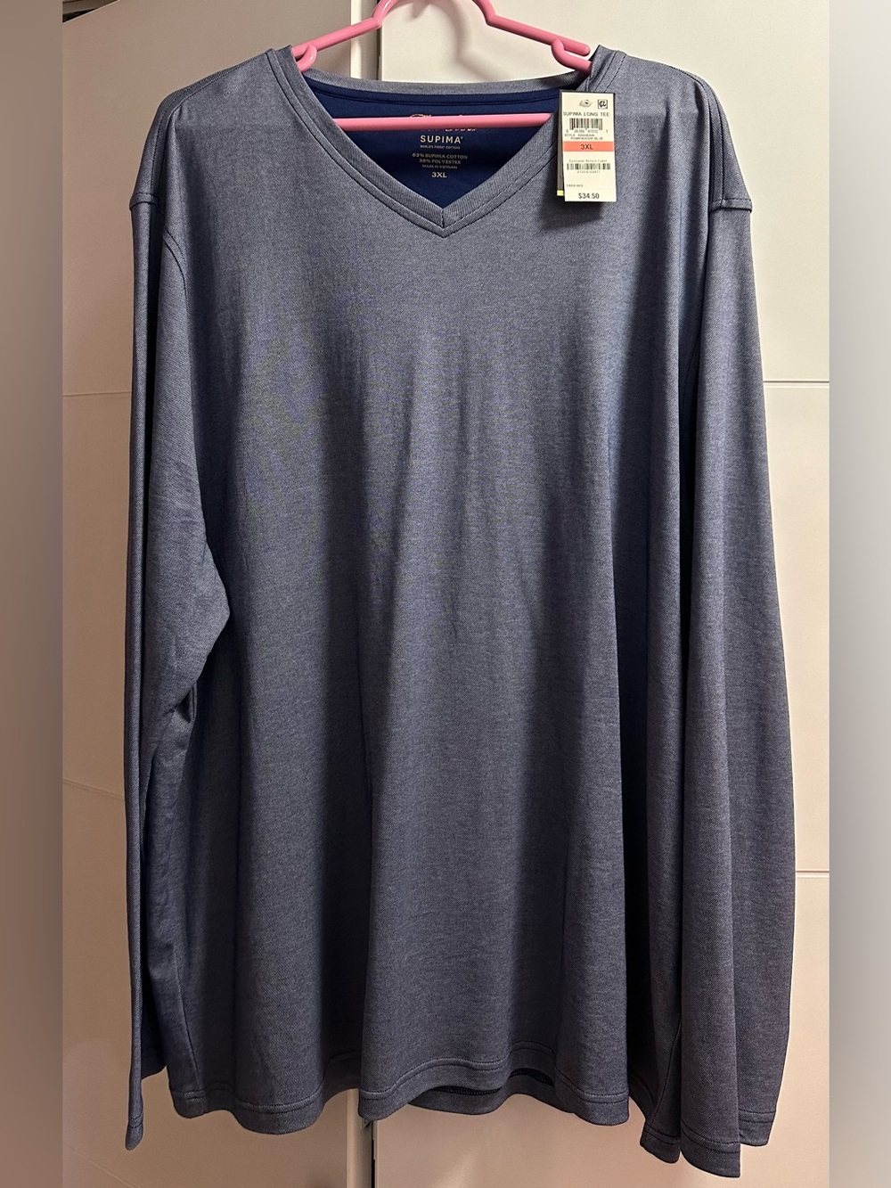 Tasso Elba Supima V-Neck Long Sleeve Shirt in Slate Blue 3XL New With Tags